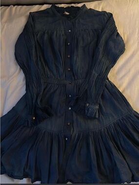 Rebecca Taylor Navy Long-Sleeve Button Front Dress